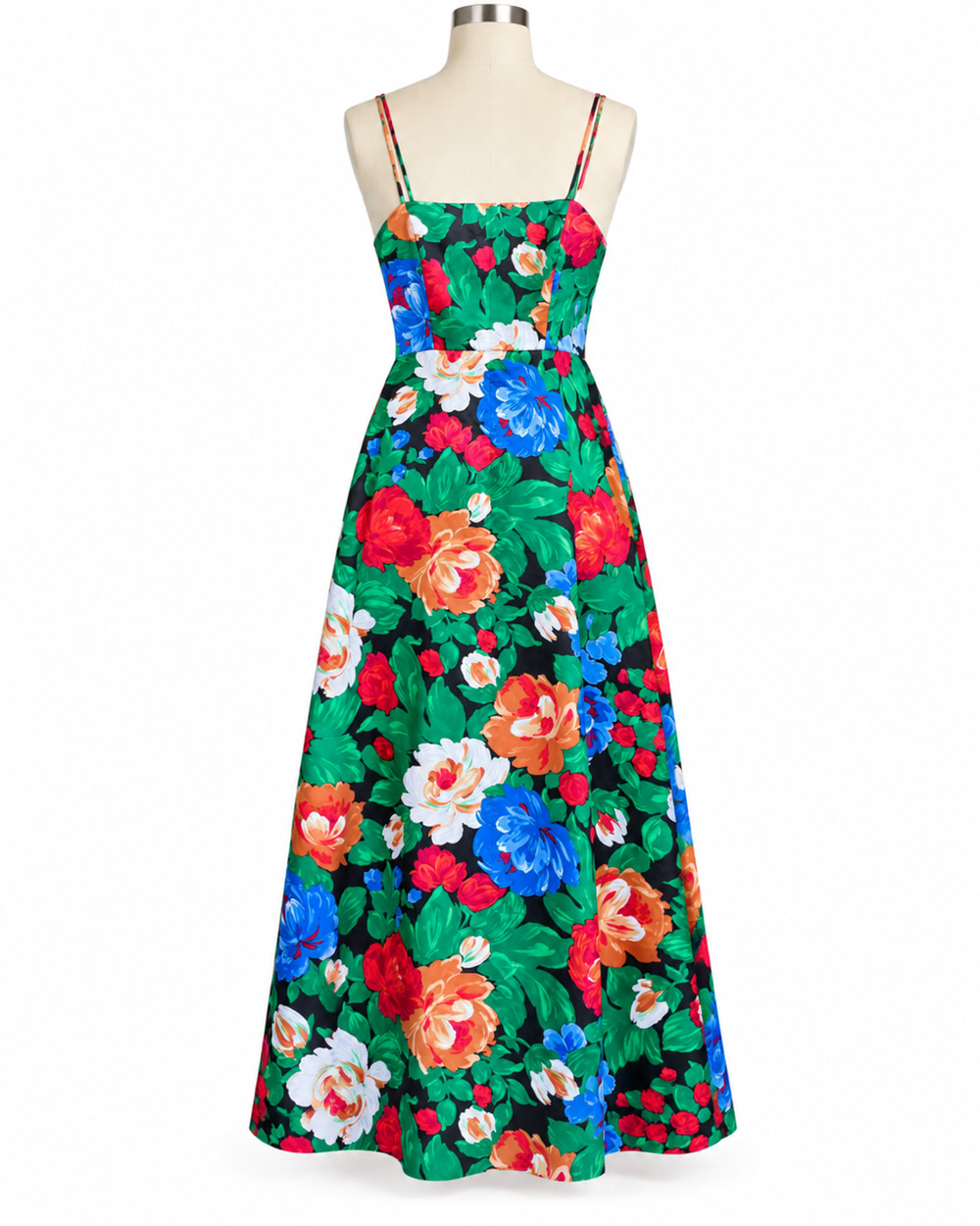 Vintage 90s Women Floral Maxi Dress Colorful Square Neck Spaghetti Strap Size 12